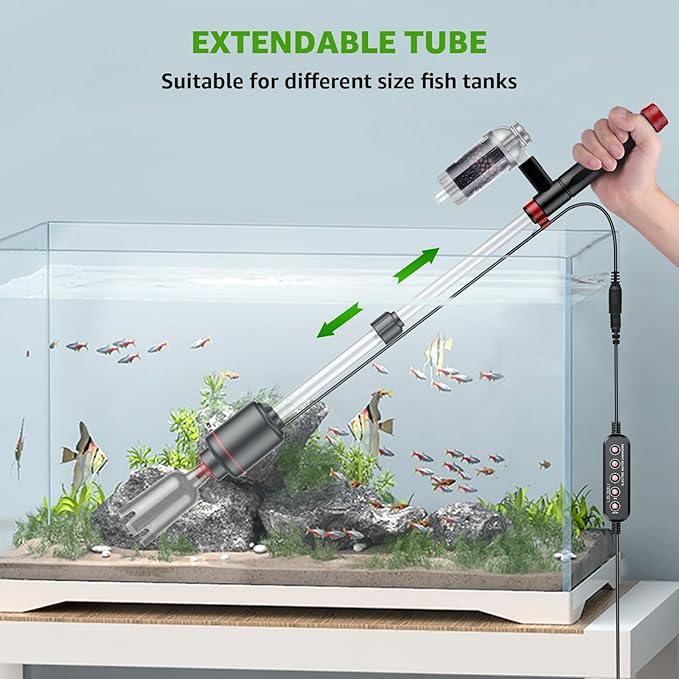 Electric Aquarium Vacuum Gravel Cleaner: 24W Fish Tank Vacuum Gravel Cleaner with Strong Suction for Automatic Water Change Algae Remover Sand Wash Water Shower and Water Circulation, Timed Off-PurrikoPets