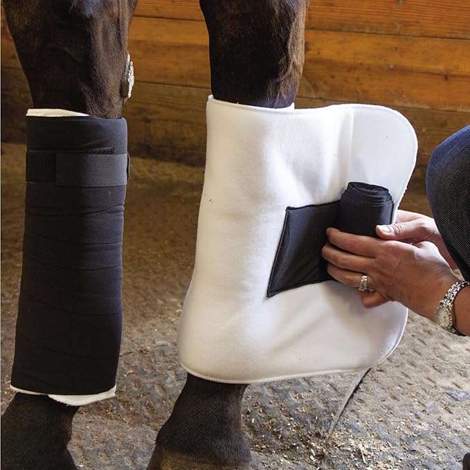 Dura-Tech Combo No Bow Leg Wraps for Horses | Perfect & Quick Bandage Application | Innovative Protection | Heavy-Duty Hook & Loop Closure | White & Black Combo-PurrikoPets