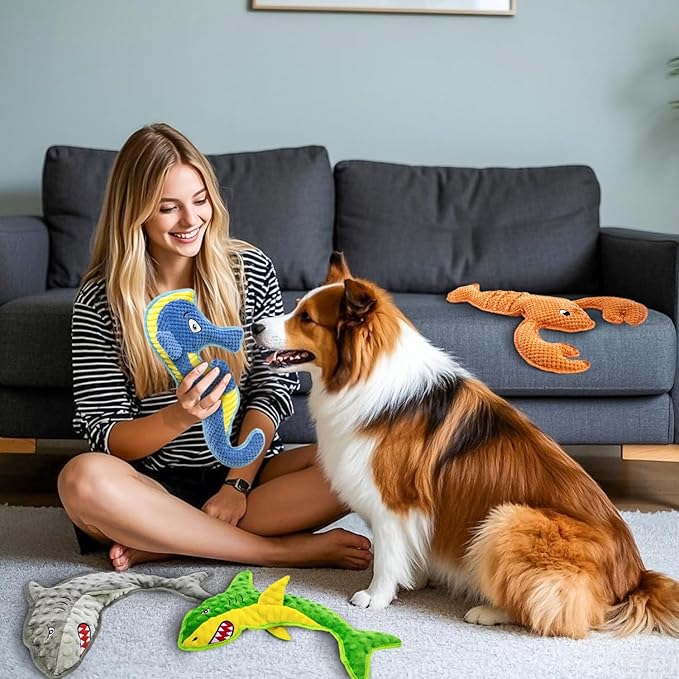 Dog Toy Squeak No Stuffing Toys, 4-Pack Toys for Small Medium Large Breed, Puppy Teething Interactive Toy to Keep Them Busy, Best Christmas Birthday Gift-PurrikoPets