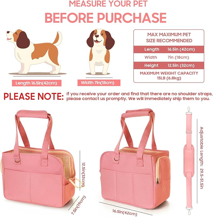 Dog Purse Carrier for Small Dogs, Soft Soft Sided Folding Dog Carriers for Small Dogs Medium Cats Puppies up to 15 Lbs, Washable Breathable Puppy Carrier for Outdoor Travel (Large Pink)-PurrikoPets
