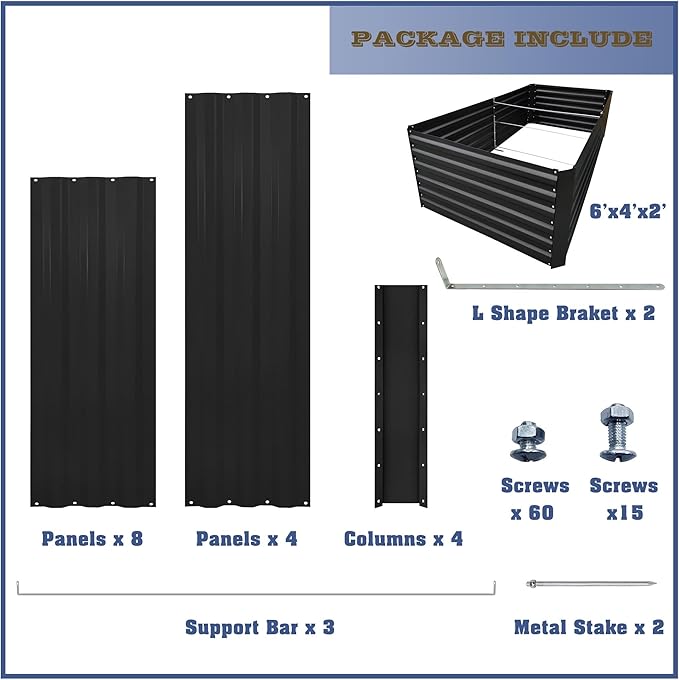 6x4x2FT Metal Raised Garden Bed Kit, Galvanized Outdoor Garden Bed Planter Box for Vegetables, Flowers, Herbs, Succulents and More, Black-PurrikoPets