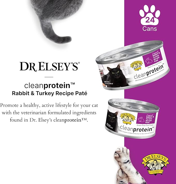 Dr. Elsey's cleanprotein Original Rabbit & Turkey Recipe Wet Cat Food, (Pack of 24), 2.75oz Cans-PurrikoPets