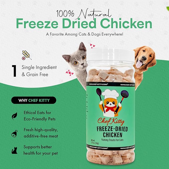 Freeze-Dried Chicken Treats for Cats & Dogs – 100% Human Grade, Single Ingredient, High-Protein, Healthy Snack – No Additives or Preservatives – 1.7oz - Inspected & Tested in USA-PurrikoPets