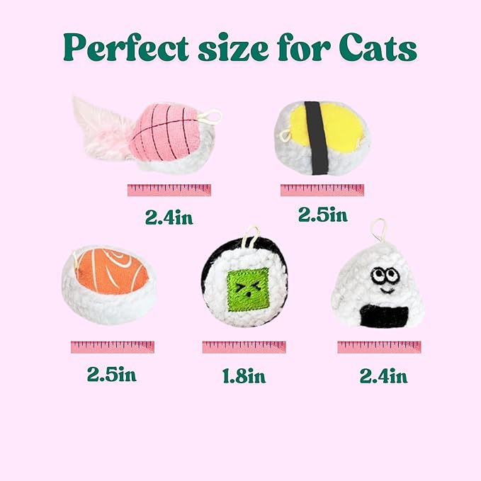 5 Pack Sushi Cat Toys, Interactive Catnip with Bells Inside Kitten Boredom Relief, Soft and Durable, Indoor Kitty Exercise Pet Toys-PurrikoPets