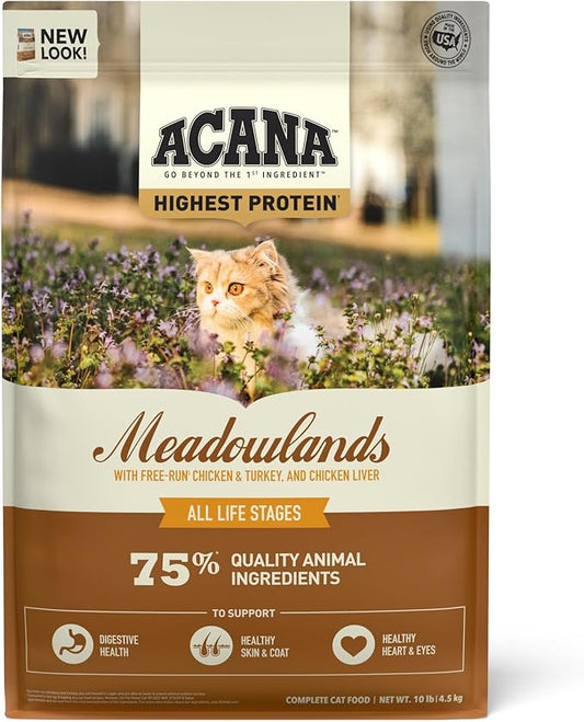 ACANA Grain-free Dry Cat Food Meadowlands Chicken Turkey Fish and Cage-Free Eggs 10lb Bag-PurrikoPets