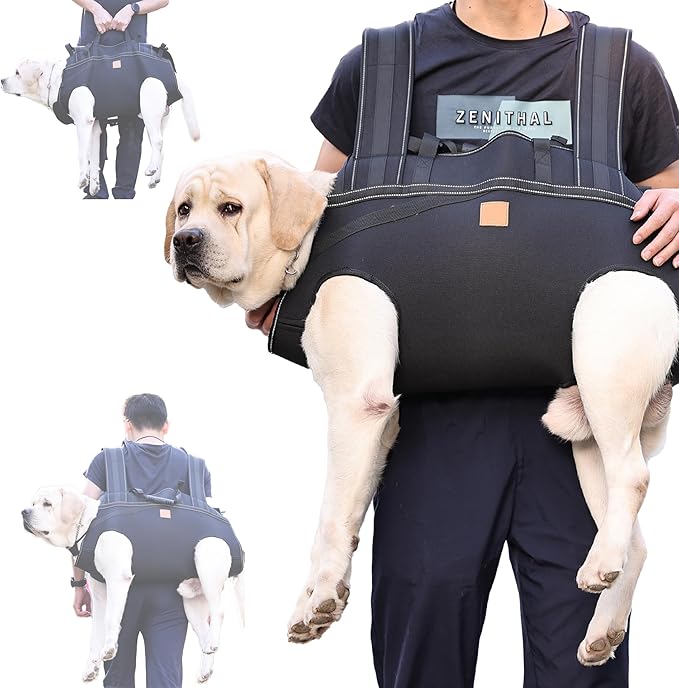 Dog Lift Harness Backpack Carrier for Large Dogs, Full Body Sling with Handle, Dog Harness for Joint Injuries, Arthritis, Ideal for Stairs, Elderly Dogs (Black Large 20-29 LBS)-PurrikoPets