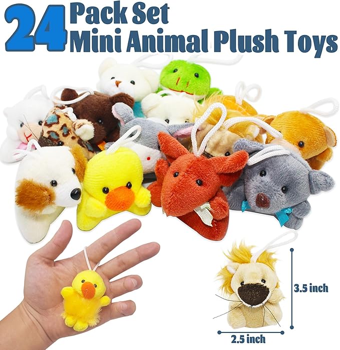 24 Packs Mini Plush Animals Toys, Animals Keychain Charms for Kids, Small Stuffed Animal Bulk for Kids, Easter Party Favors, Easter Basket Stuffers, Carnival Prizes, School Gifts-PurrikoPets