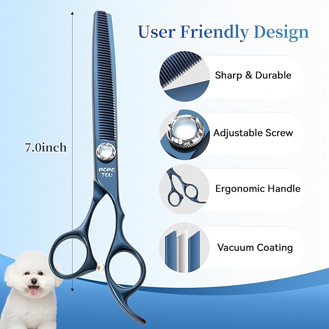 7 inch Matte Blue Thinning Dog Grooming Scissors Professional 440C Stainless Steel Dog Thinner Shears Smooth Cutting Comfortable Grip and Easy to Use for Groomers and Home Use-PurrikoPets
