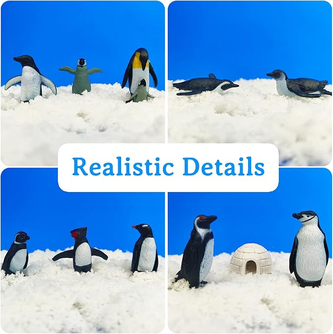 11PCS Penguin Toys, Plastic Arctic Animal Penguin Figures for Kids, Realistic Polar Animals Penguin Figurines Set with Igloo Model, Cake Topper Winter Miniature Toys Decoration-PurrikoPets