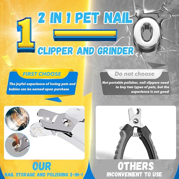 2 in 1 Dog Nail Clippers and Grinder with Lights & Cat Nail Clipper for Large Medium Small Dogs Cats Nail Trimmers USB Rechargeable with 2 LED Lights Dog Claw Care for Non-Black Nails-PurrikoPets