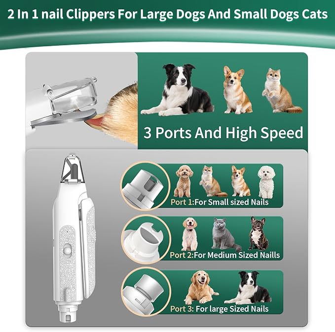 2-in-1 Cat Nail Clippers & Dog Nail Clippers Trimmers for Large Medium Small Dogs Cats Claw Trimmer Quick Sensor and Safety Guard USB Rechargeable with 2 LED Lights Dogs Nail Trimmer-PurrikoPets
