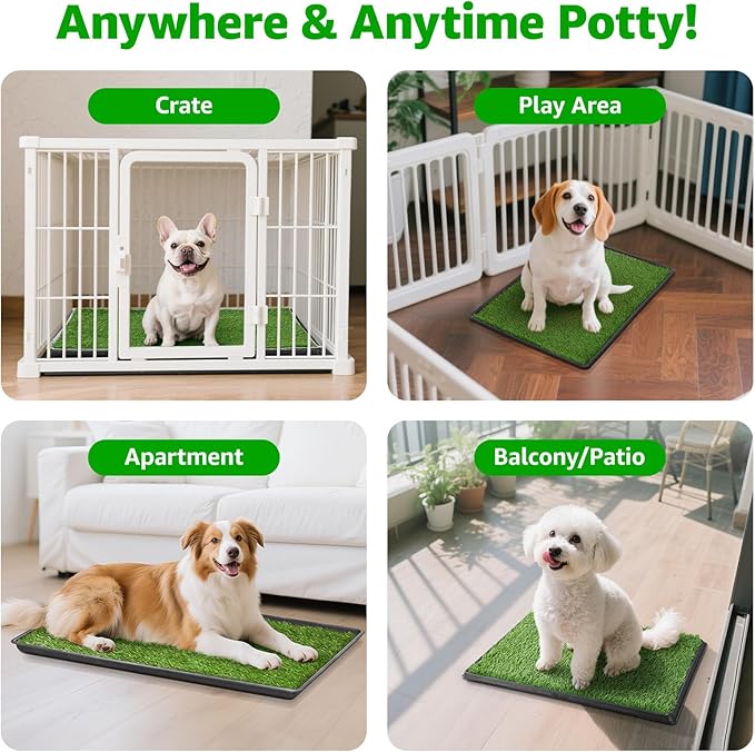 Dog Grass Pet Loo Indoor/Outdoor Portable Potty, Dog Litter Box, Artificial Grass Patch Bathroom Mat and Washable Pee Pad for Puppy Training, Full System with Trays (Pet Training Tray, 20"x30")-PurrikoPets