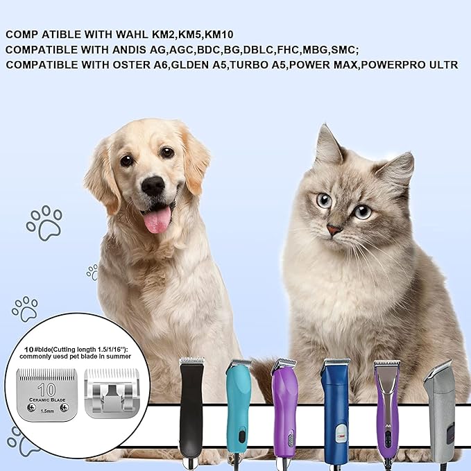 Dog Grooming Clipper Replacement Blades Compatible with Andis Pet Clipper/Oster A5/Wahl KM Series Dog Clipper,Ceramic Blade & Stainless Steel Blade(10+30+40+5FC+7FC)-PurrikoPets