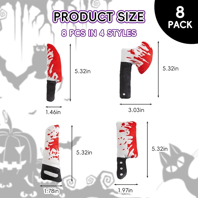 8pcs Catnip Toy, Indoor Knife Shaped Cat Toy Horror Plush Interactive Chew Bite Toys for Halloween Christmas Cat Kitten Indoor Festive Holiday Cat Lover Gift-PurrikoPets