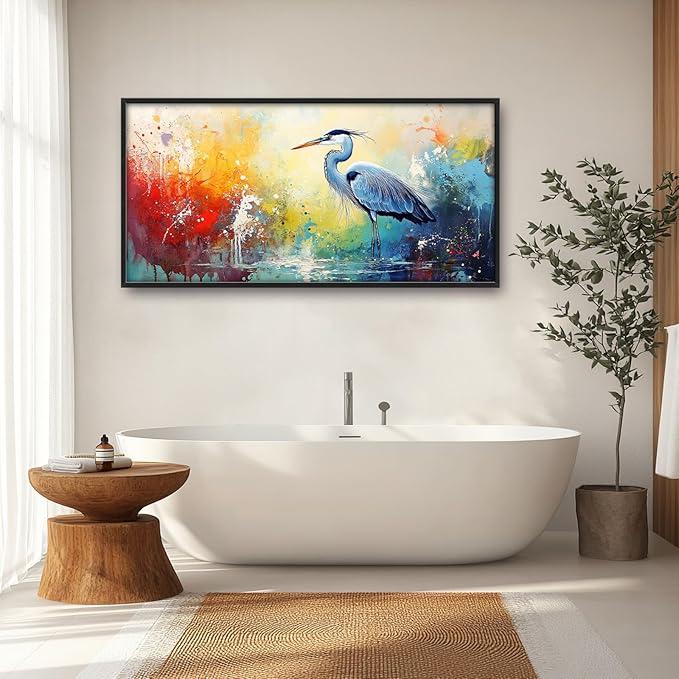 Extra Large Framed Abstract Heron Wall Art,Oversized Colorful Graffiti Heron Wall Decor Pictures for Living Room,Canvas Print Painting Modern Artwork Bedroom Office Bathroom Home Decor 60L x 30W-PurrikoPets