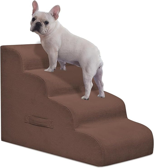 Dog Steps for Small Dogs, 4-Step Pet Ramp Stairs for High Beds and Sofa, Non-Slip Pet Stairs for Small Dogs and Cats, Removable and Easy to Clean Cover, Coffee-PurrikoPets