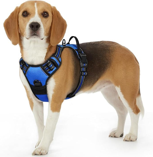 Eagloo Dog Harness Small Sized Dog, No Pull Service Vest with Reflective Strips and Control Handle, Adjustable and Comfortable for Walking, No Choke Pet Harness with 2 Metal Rings, Blue, S-PurrikoPets