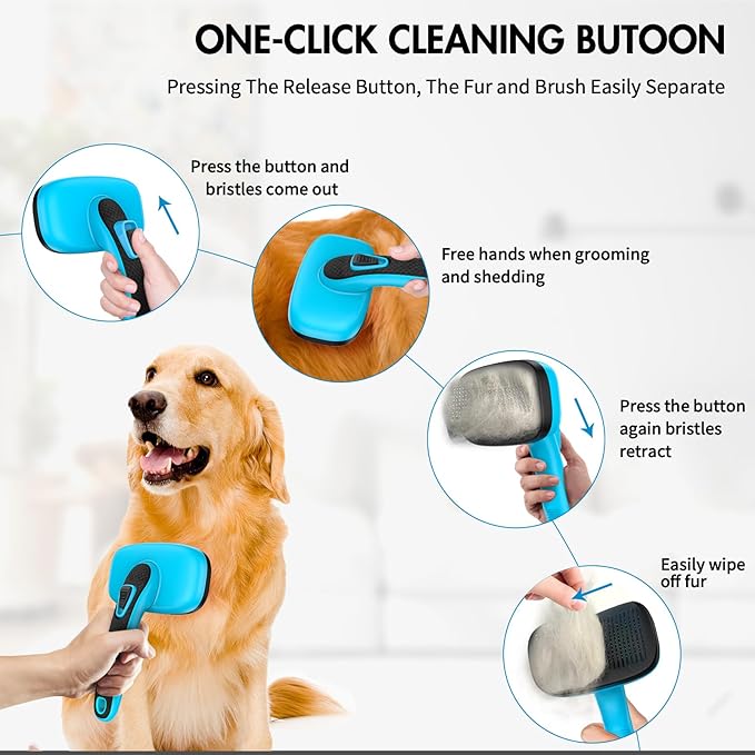 3 PCS Dog Grooming Brush Kit – Self Cleaning Slicker Brush for Shedding Short & Long Haired Dogs & Cats. Removes Loose Fur, Undercoat, Mats, Tangles for Small, Medium & Large Pets. Blue-PurrikoPets