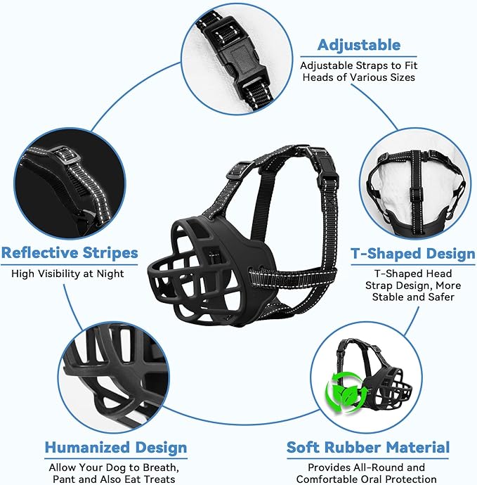 Dog Muzzle for Large Dogs, Breathable Basket Muzzles for Small, Medium and X-Large Aggressive Dog, Allows Panting Drinking, Suitable for Grooming Trimming Training (1, Black)-PurrikoPets