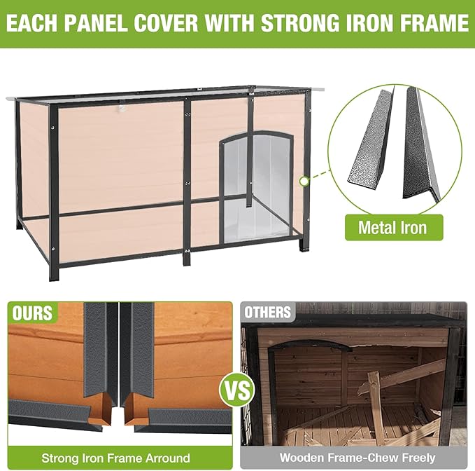 Aivituvin Dog House Outdoor 59" Extra Large Insulated Dog Kennel with Movable Insulation Liner,All-Around Iron Frame-PurrikoPets