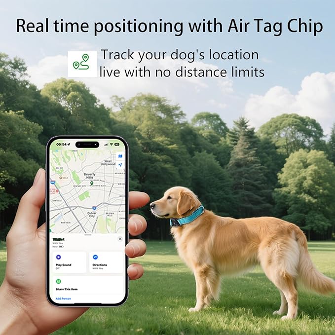 Air -Tag Dog Collar Waterproof Dog Air Tracker Chip for Apple Find My (iOS only) Reflective Strip Real Time Anti-Loss Tags Ultra-Durable GPS Pet Tracking Collar, Sky Blue M (12.4''-17.3'')-PurrikoPets