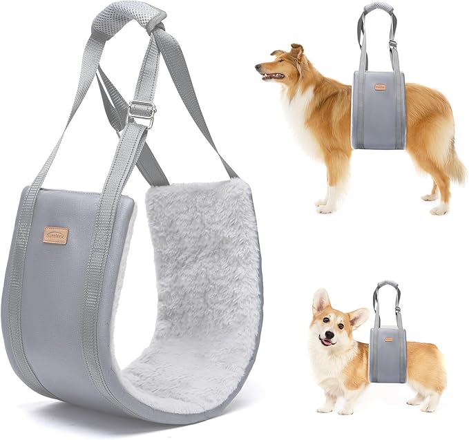Dog Lift Harness for Large Dogs, Adjustable Dog Sling for Back Legs, Hip Support Harness to Help Lift Dogs Rear for Canine Aid and Old K9 Cruciate Ligament Rehabilitation - Large, Grey-PurrikoPets