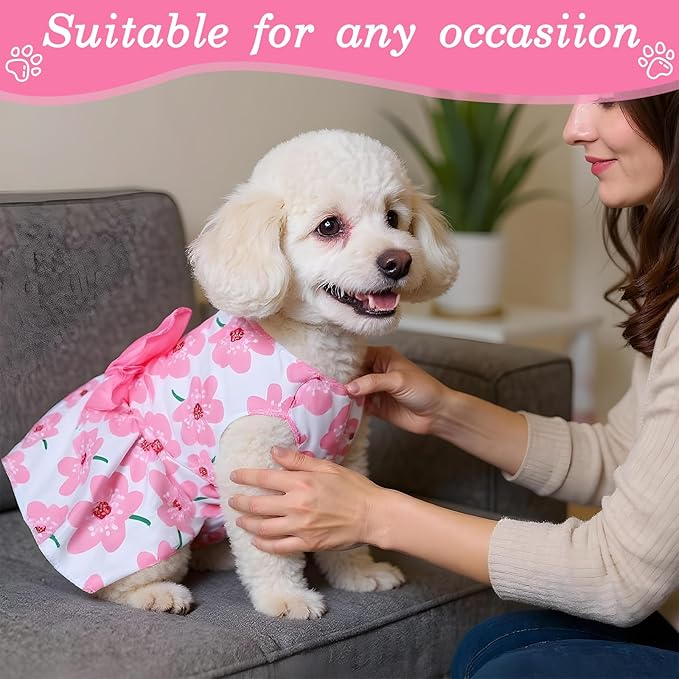 8 Pcs Summer Hawaiian Dog Dresses, Dog Bowknot Dresses Cute Hawaii Puppy Dress Soft Lightweight Clothes Princess Outfits Pet Skirts for Girl Dogs Beach Parties(Medium)-PurrikoPets