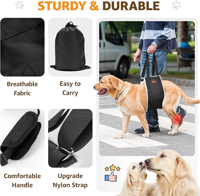 Adjustable Dog Lift Harness, Dog Sling for Large Dogs Lift Support and Rehab Harness for Weak Rear Legs, Soft Hind Leg Support Helps Senior, Injured,Disabled and After ACL Surgery Dogs(Black,X-Large)-PurrikoPets