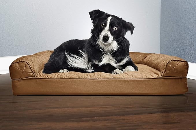 Furhaven Orthopedic Dog Bed for Large/Medium Dogs w/ Removable Bolsters & Washable Cover, For Dogs Up to 55 lbs - Quilted Sofa - Toasted Brown, Large-PurrikoPets