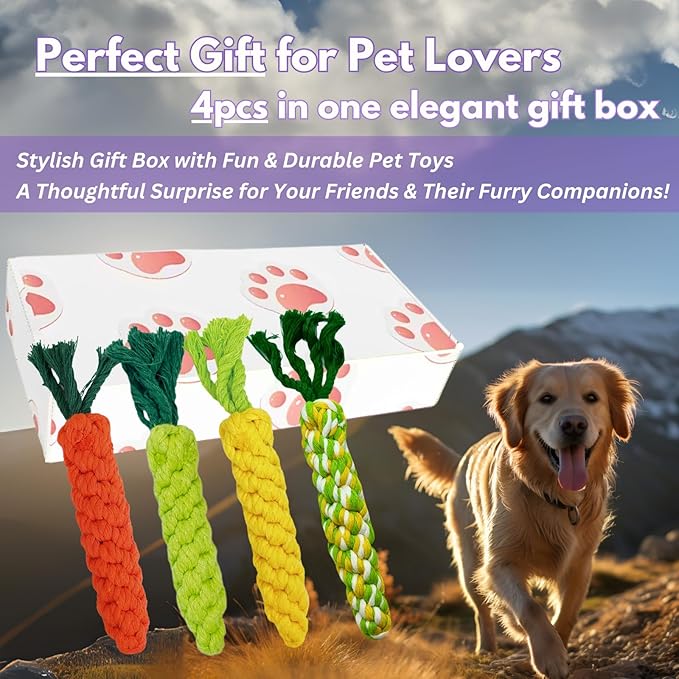 4PCS Mixed Color Woven Pet Chew Set (Yellow, Green, Orange, Rainbow), Dog Chew Toys, Cat Teething Toys, Durable & Safe Interactive Pet Toys-PurrikoPets