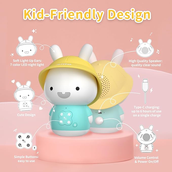 alilo Bunny Kids Music Player, Storytelling Toys for Toddler 1-3-5,Infant Baby Boy Girl Gifts Pre-Loaded 30 Stories/48 Nursery Rhymes/12 Soothing Music,with Nightlight,Bluetooth,Record Function-PurrikoPets