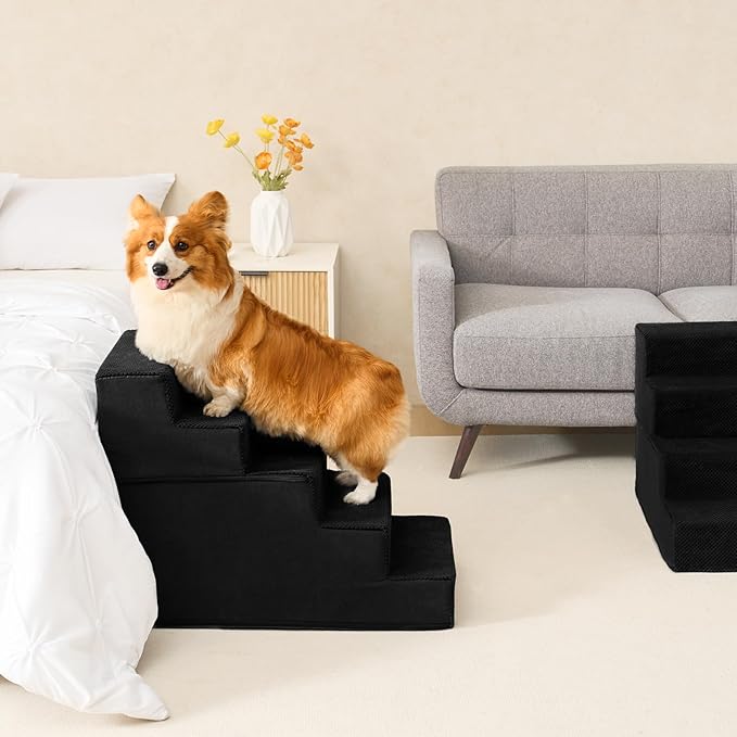 EHEYCIGA Dog Stairs for High Bed 22.5" H, 5-Step Dog Steps for Bed, Pet Steps for Small Dogs and Cats, Non-Slip Balanced Pet Ramp Indoor, Black-PurrikoPets