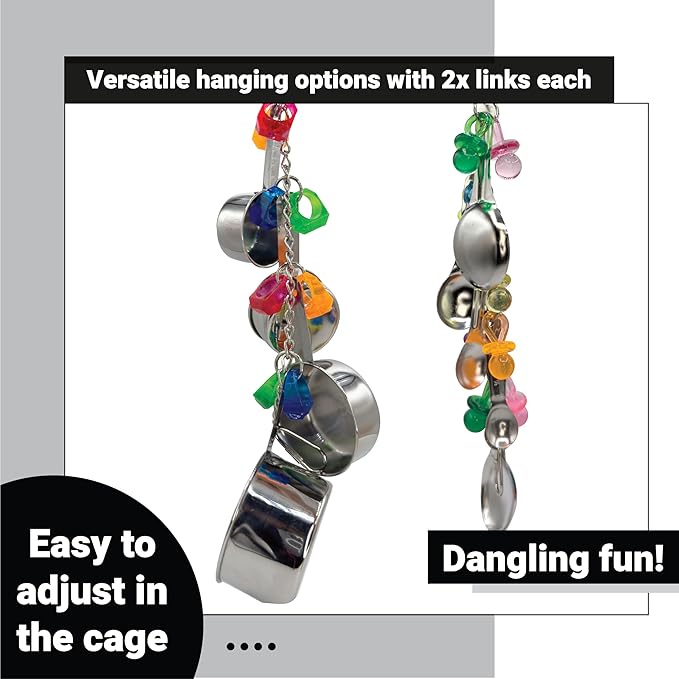 1970 Pk2 Pot and Spoon Delight Features Shiny pots and Spoons with Acrylic Rings and Pacifiers, Handcrafted for African Greys Amazons Macaws-PurrikoPets