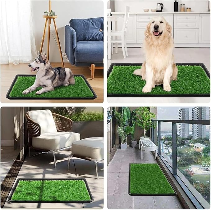 Dog Grass Puppy Training Pee Pad with Tray, Dog Potty with 2 Replacement Artificial Grass Pads, Portable Pet Toilet Washable Odor Free Little Box Indoor Outdoor Use-PurrikoPets