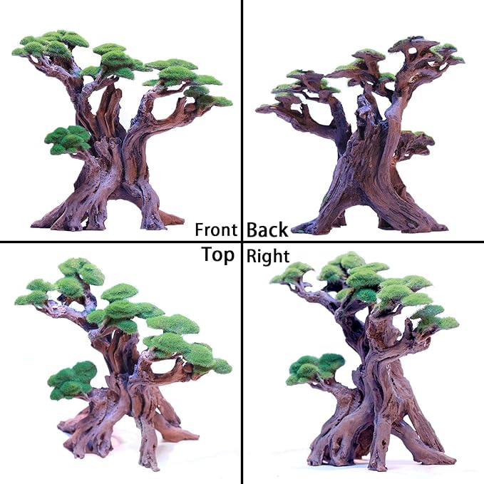 Fish Tank Decor- Bonsai Tree of The Forest with Faux Moss- Aquarium Decoration Aquascaping- Made of Sandstone, 8.8 x 4.3 x 7.8 inches-PurrikoPets