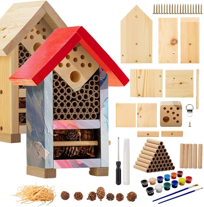 2 PK Premium Bug Hotel Kit Cedar Wood Insect Hotel - DIY Insect House Kit to Build - Backyard Bee House, Nesting Habitat Shelters, Garden Shelter for Bees, Butterflies, Bugs,Heavy Duty Thickness-PurrikoPets