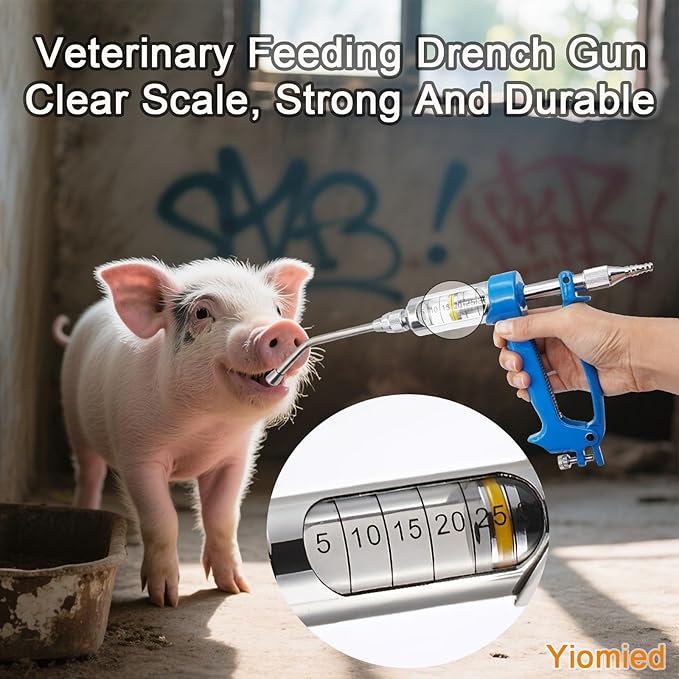 10ML Veterinary Metal Feeding Gun, Continuous Drench Gun Dosing Device Veterinary Adjustable Medicine Dispenser Husbandry Autonomous Feeding Tool, for Pig Cow, Sheep, Horse (Blue, 10ML+Kettle)-PurrikoPets