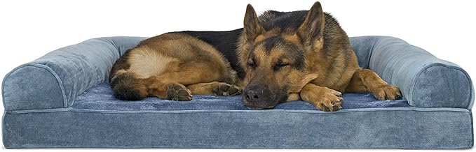 Furhaven Orthopedic Dog Bed for Large Dogs w/ Removable Bolsters & Washable Cover, For Dogs Up to 95 lbs - Faux Fur & Velvet Sofa - Harbor Blue, Jumbo/XL-PurrikoPets