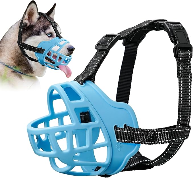 Dog Muzzle for Large Dogs, Breathable Basket Muzzles for Small, Medium and X-Large Aggressive Dog, Allows Panting Drinking, Suitable for Grooming Trimming Training (5, Luminous Blue)-PurrikoPets