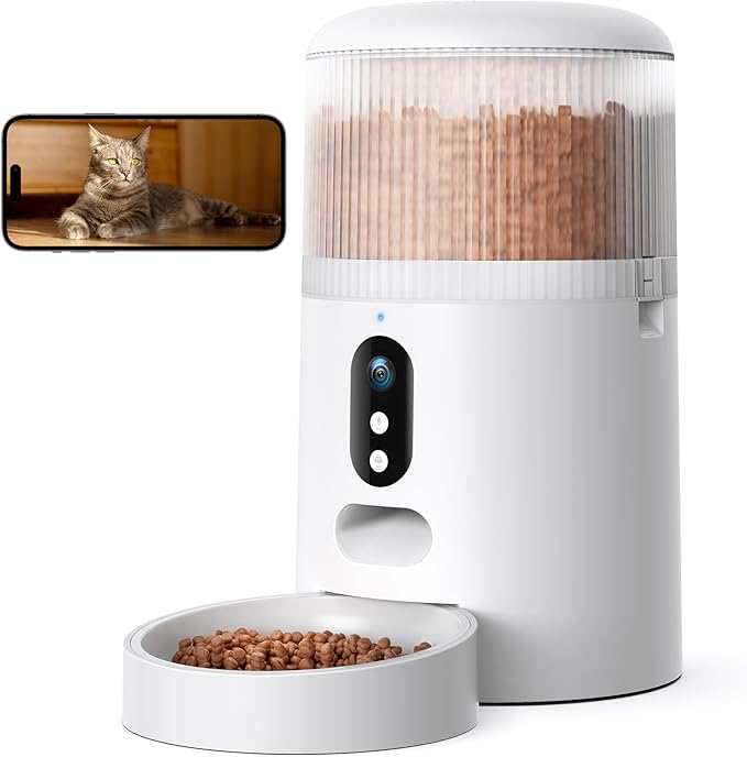 Faroro Automatic Cat Feeder with Camera, 3MP HD Video with Night Vision, 5G WiFi Cat Feeder Automatic with APP Control, 2-Way Audio, Low Food Sensor, Motion Alerts for Cats and Dogs-PurrikoPets