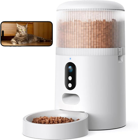Faroro Automatic Cat Feeder with Camera, 3MP HD Video with Night Vision, 5G WiFi Cat Feeder Automatic with APP Control, 2-Way Audio, Low Food Sensor, Motion Alerts for Cats and Dogs-PurrikoPets