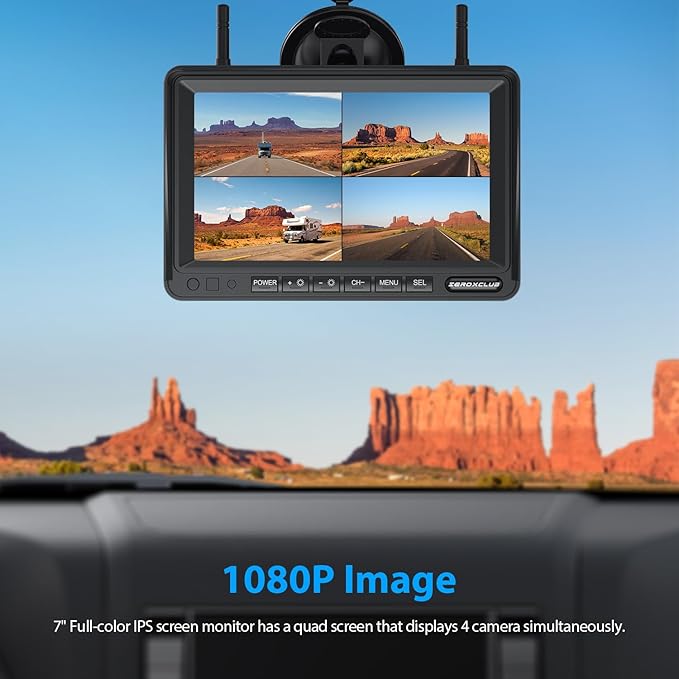 4 Cameras Wireless RV Backup System with 7-Inch Monitor, 2 Rear Sharkfin 2 Side Cameras, IR Night Vision, IP69k Waterproof Recording, Compatible with Furrion Pre-Wired RV Truck Trailer BW4-PurrikoPets