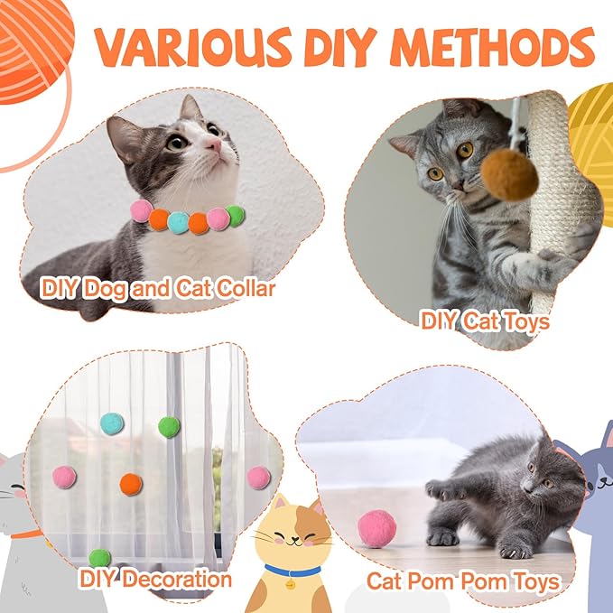20Pcs 1.6" Cat Toy Balls, Soft Kitten Pom Pom Toys, Plush Interactive Playing Quiet Ball Cats Favorite Toy, DIY Craft Decorations, Training and Sensory Enrichment-PurrikoPets