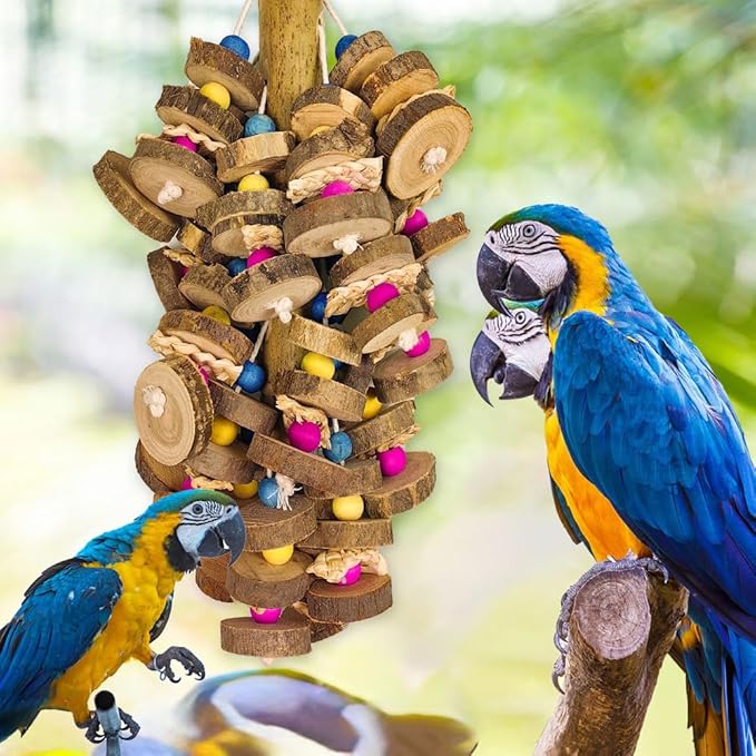 Extra Large Bird Parrot Toys- 19.7 inch Multicolored Natural Wooden Block Parrot Chewing Toy Suggested for Macaws cokatoos, African Grey and a Variety of Amazon Parrots. (Large Size)-PurrikoPets