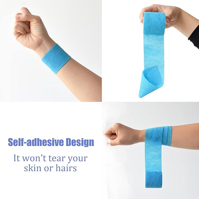 9 Pack 2" x 5 Yards Self Adhesive Bandage Wrap Self Stick Wrap for Ankle, Wrist, Finger, Sports, Breathable Cohesive Vet Tape for Pets (Light Blue)-PurrikoPets