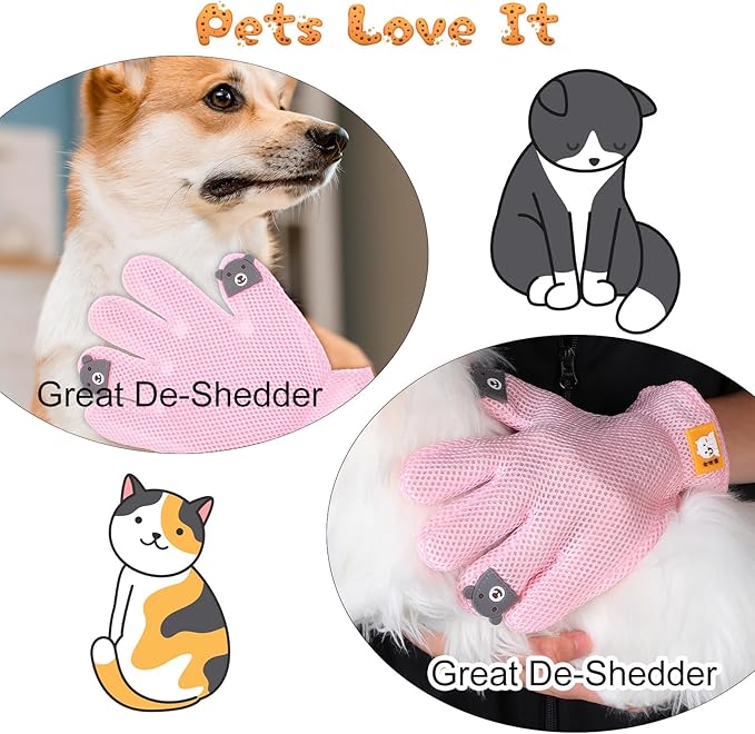 2 in 1 Pet Grooming Glove for Cats & Dogs, Efficient Deshedding Brush Pet Long Short Fur Removal Glove, Gentle Massaging Puppy Kitten Bathing Grooming Brush Tool, Easy Clean Floating Hair Mitt-PurrikoPets