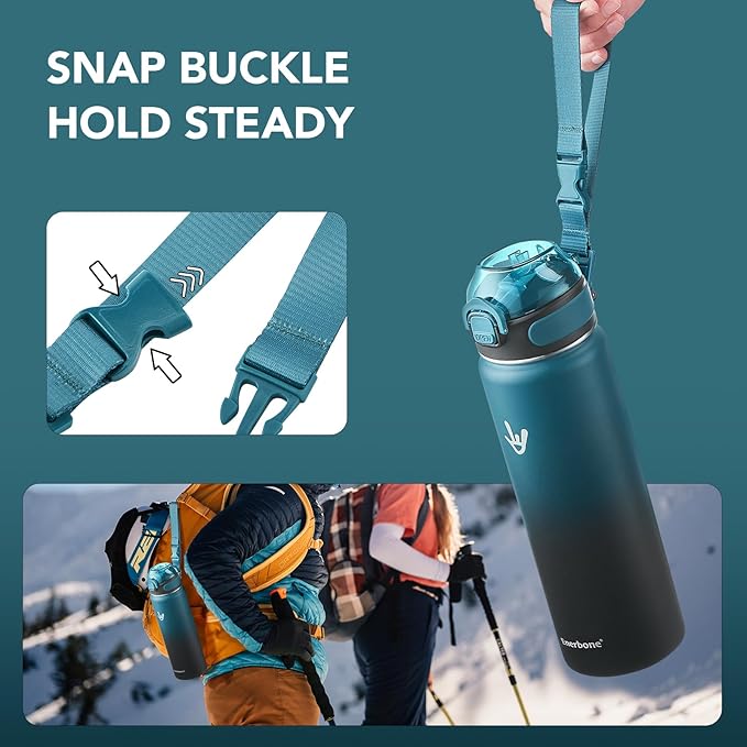 Enerbone 24 oz Insulated Water Bottle, Stainless Steel Bottle with Carrying Strap, Double-Wall Vacuum Insulation Design, Leakproof Sports Bottle with Straw, Keep Drinks Cold or Hot for Hours-PurrikoPets