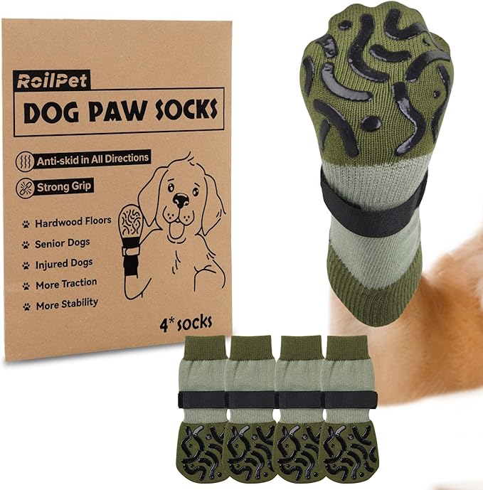 Double Sides Non-Slip Dog Socks to Prevent Licking Paws - Strong Traction for Paw Protector, Senior Dogs, Hardwood Floors, Dog Booties with Grippers - Size Medium-PurrikoPets