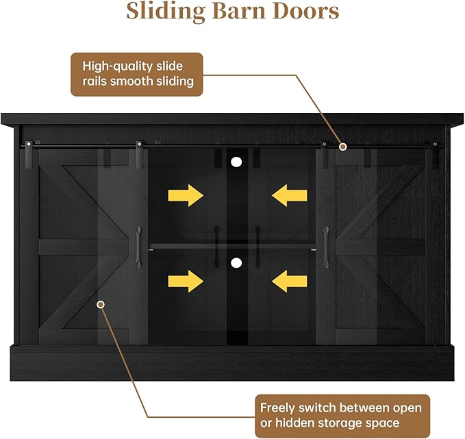 55-75 Gallon Fish Tank Stand with Sliding Barn Doors & Power Outlet, Heavy Duty Aquarium Stand with Cabinet Storage for Fish Tank, Turtle Tank, Reptile Terrarium, 1000LBS Capacity, Black-PurrikoPets