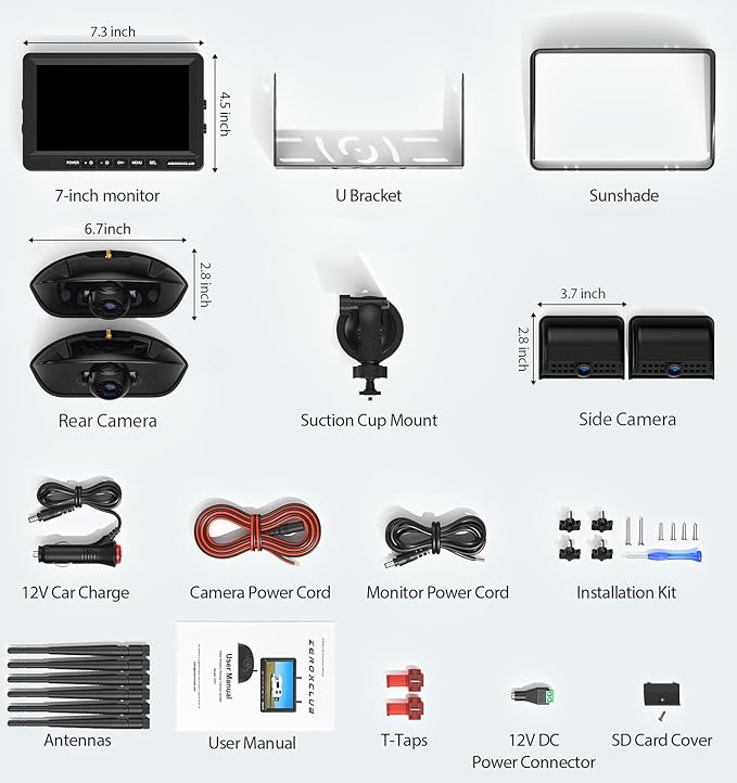 4 Cameras Wireless RV Backup System with 7-Inch Monitor, 2 Rear Sharkfin 2 Side Cameras, IR Night Vision, IP69k Waterproof Recording, Compatible with Furrion Pre-Wired RV Truck Trailer BW4-PurrikoPets